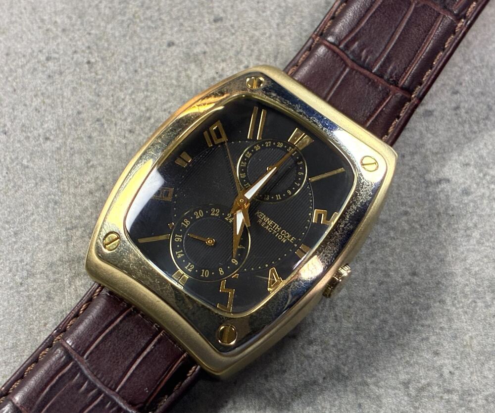 Kenneth Cole Reaction Men's Multi‑Function Watch Gold Rectangular 37mm Working